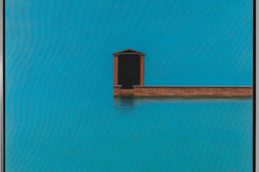 Eduard Angeli, Das Bootshaus 2023, Öl auf Leinwand, 104 x 104 cm, Rufpreis 14.000 EURO, Foto: Thomas Gorisek