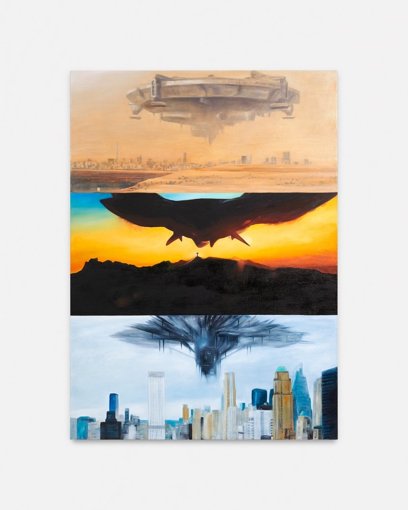 Mathis Gasser, Objects in the Sky (District 9 / Childhood’s End / The 5th Wave), 2019, Oil on canvas, 145 × 105 cm (57.125" × 41.375")