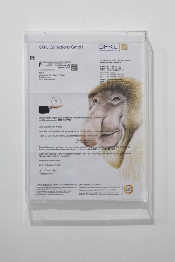 Alex Wissel, Aktenzeichen 2454936, 2019 , 2019, Coloured pencil on invoice, 29,7 × 21 cm