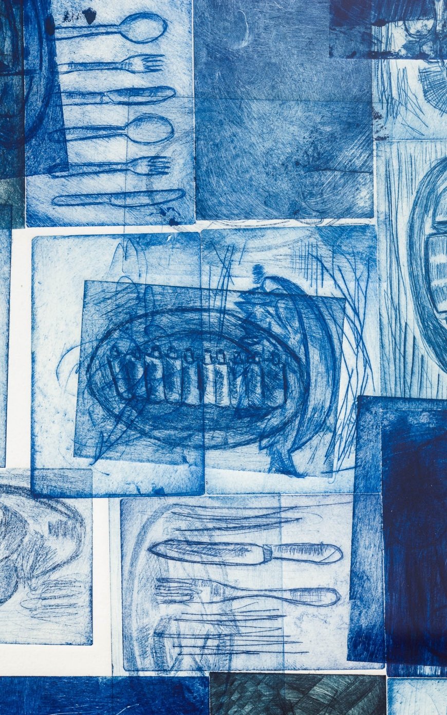 Knut Ivar Aaser, Untitled (Bordskikk #4), 2019, Drypoint and monotype print on paper, 105,5 × 75,5 × 3,5 cm (detail)