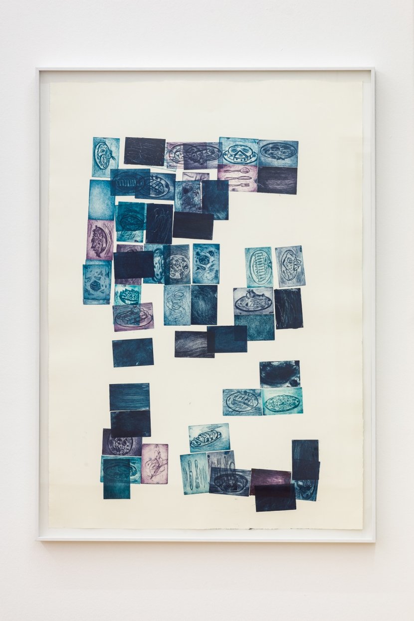 Knut Ivar Aaser, Untitled (Bordskikk #5), 2019, Drypoint and monotype print on paper, 105,5 × 75,5 × 3,5 cm