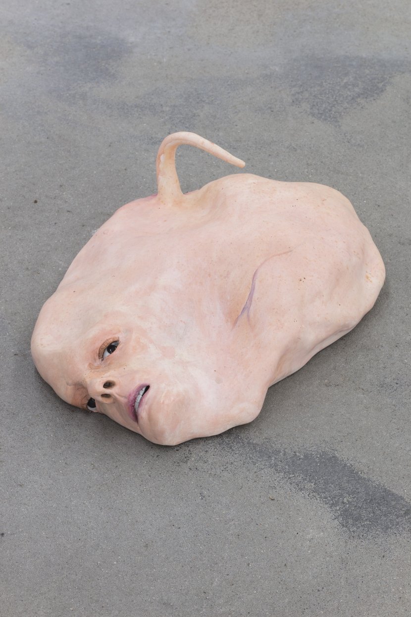 Aline Bouvy, PUP II, 2019, fired clay, aquarelle, synthetic hair, glass eyes, calicot