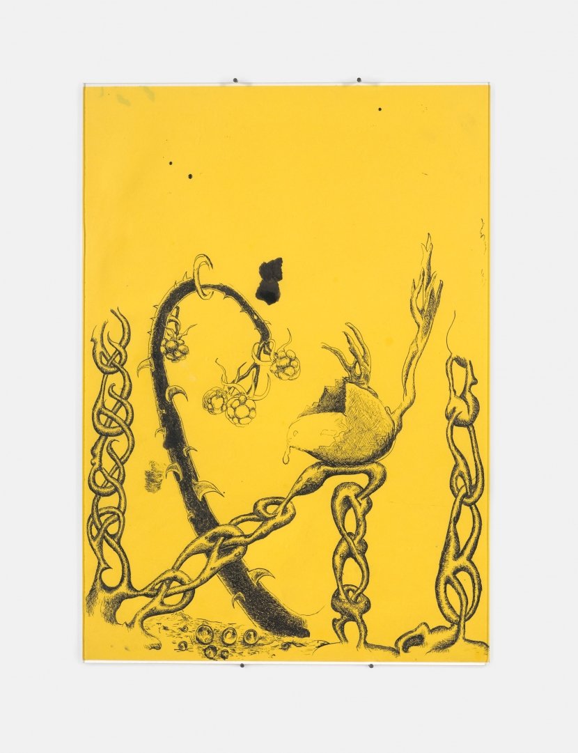 Elin Gonzalez, Untitled, 2018, Ballpoint on yellow paper