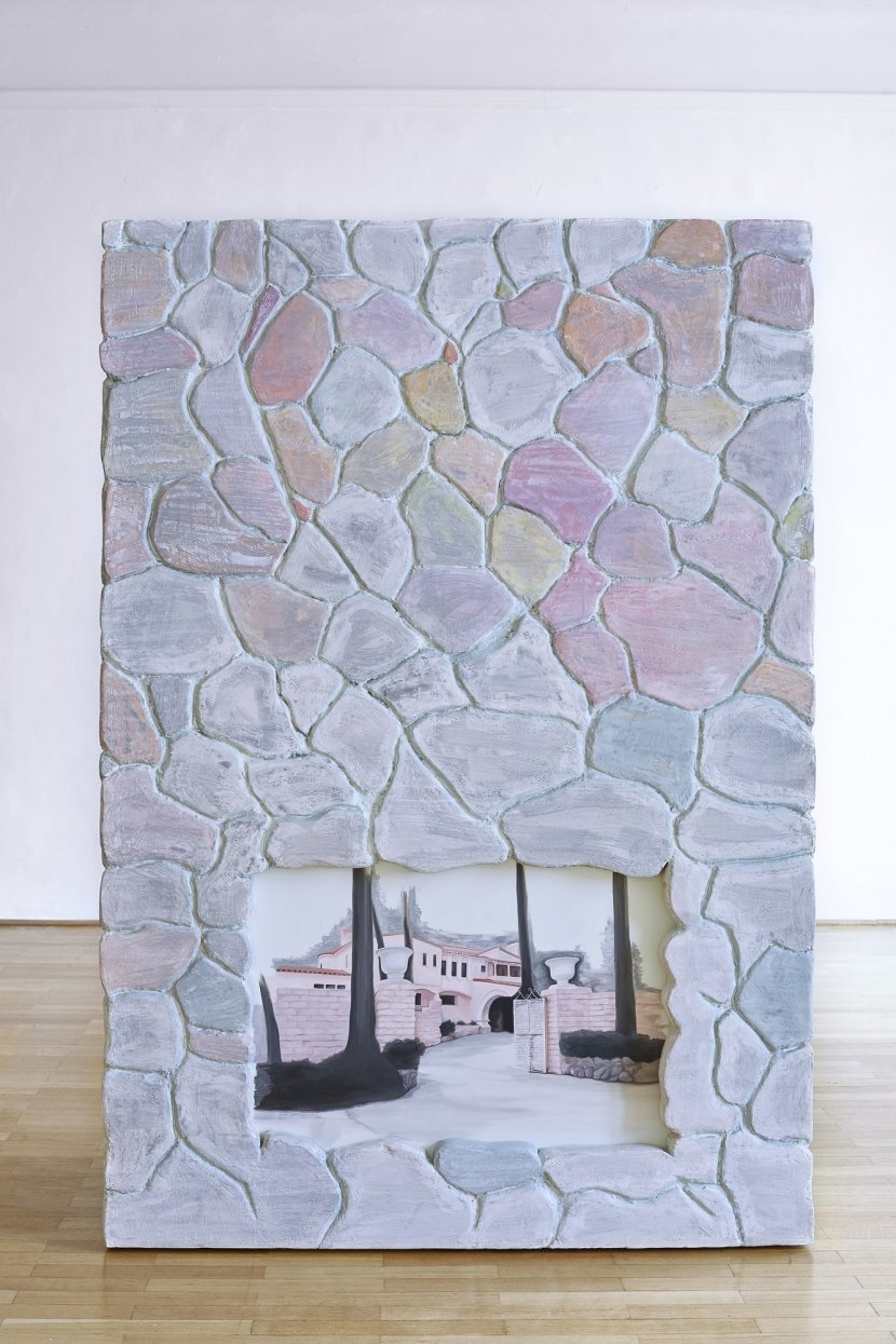 Melanie Ebenhoch, the pink palace, 2019, Öl auf Leinwand, Acrylharz, Holz, Pappel, Styrodur 125 x 181 x 64 cm