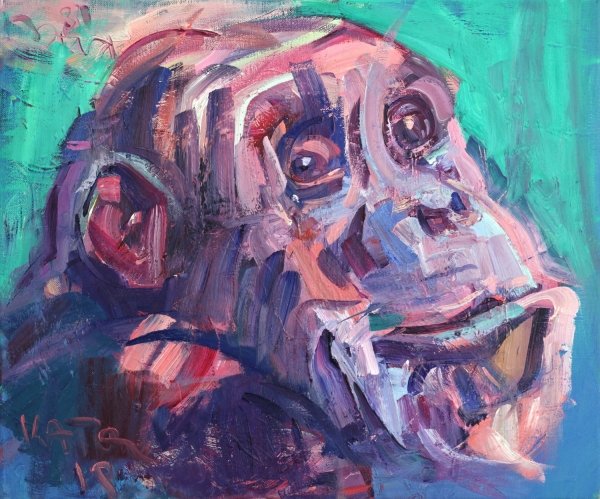 Guido Katol, Schimpanse, 2019, Öl auf Leinwand, 50 x 60 cm © Guido Katol/Aurora Art Gallery