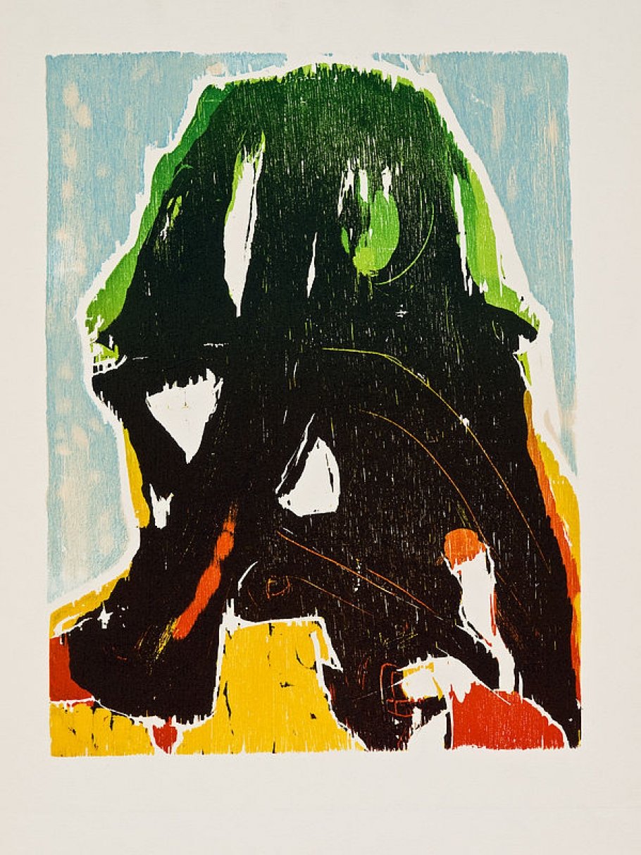 Asger Jorn Nasobois – La laie qui se croit un Sphinx, 1971, aus der Serie Etudes et surprises, Farbholzschnitt, Museum Jorn, Silkeborg © Donation Jorn, Silkeborg / Bildrecht, Wien, 2019