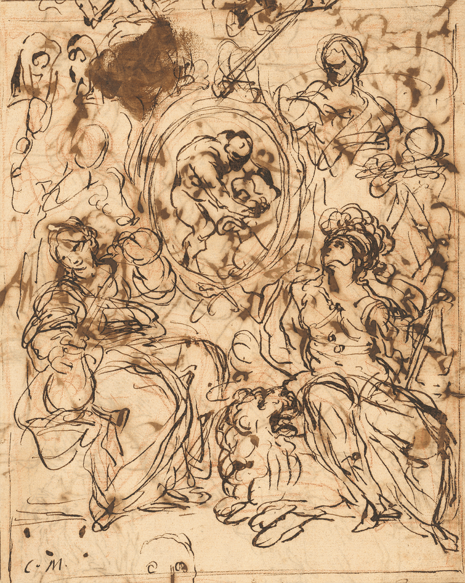 Carlo Maratti, Herakles bezwingt den nemeischen Löwen (Kartusche) mit Temperantia und Fortitudo, nicht datiert, Kunsthaus Zürich