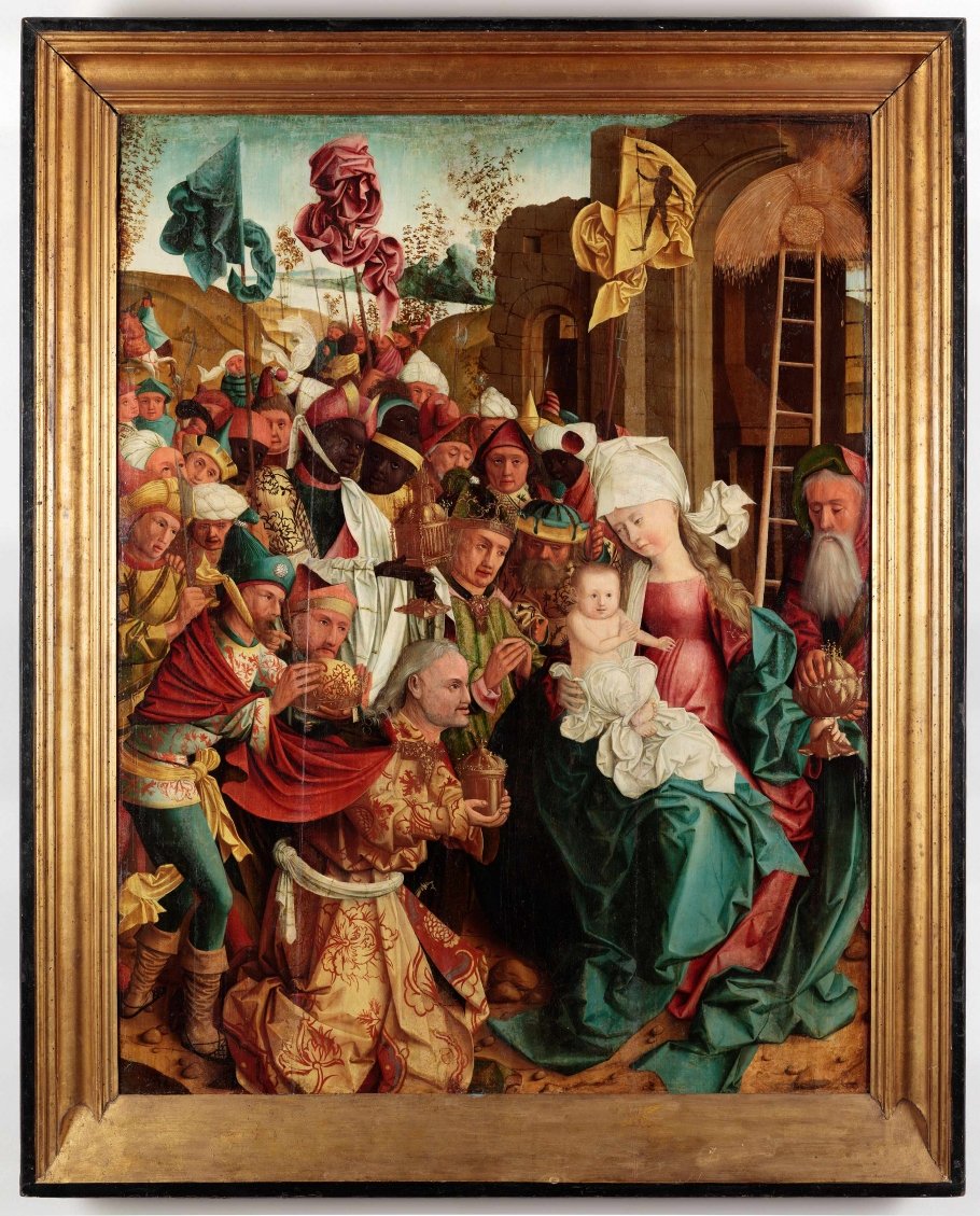 Meister von Mondsee, Anbetung der Heiligen Drei Könige, von den Schreinflügeln des sog. Mondseer Altars, vor 1499 © Oberösterreichisches Landesmuseum, Linz