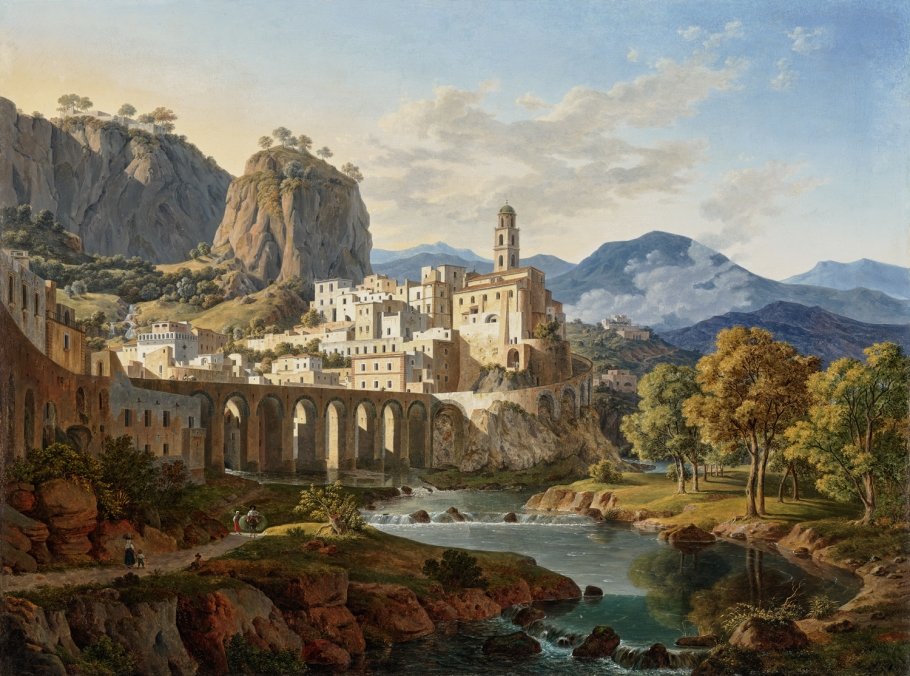 Leo von Klenze (1784 Buchladen bei Schladen – 1864 München), „Ansicht von Atrani“ (bei Amalfi), Detail Öl auf Leinwand. 75 × 100 cm. Schätzpreis € 250.000 – 300.000