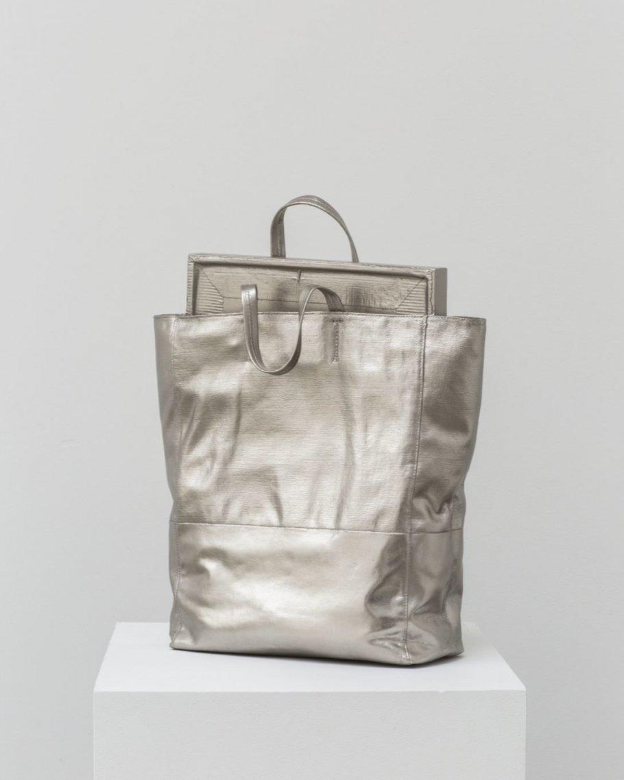 Silvie Fleury, Celine bag, 2017, Bronze, palladium leaves, 44 x 33 x 15 cm (17.3 x 13 x 5.9 in), Ed. 2 of 8 + 2AP | Courtesy Thaddaeus Ropac, Salzburg/Paris