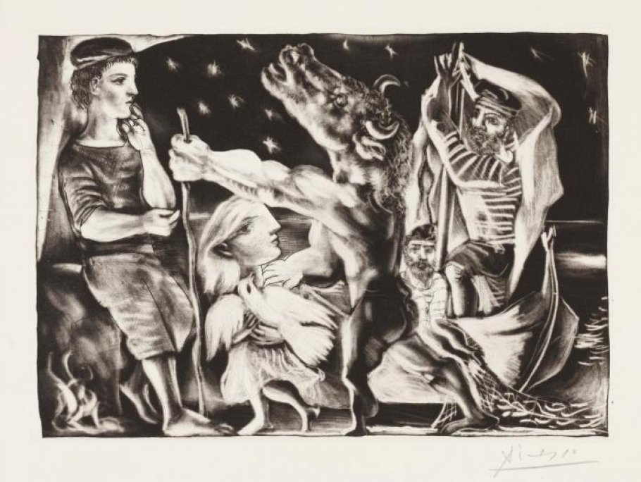 Pablo Picasso, Minotaure aveugle guidé par une Filette dans la Nuit / Der blinde Minotaurus von einem Mädchen durch die Nacht geführt, 1934, © VG Bild-Kunst, Bonn 2019