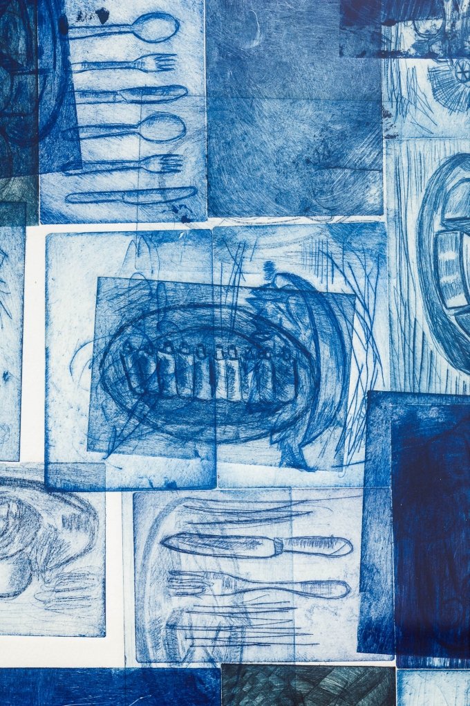 Knut Ivar Aaser, Untitled (Bordskikk #4), 2019, Drypoint and monotype print on paper, 105,5 × 75,5 × 3,5 cm (detail)
