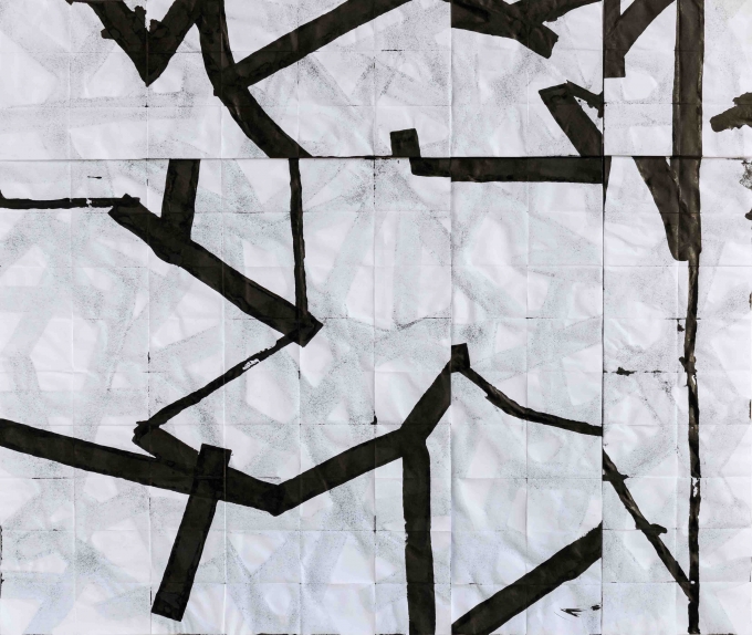 Galerie Florian Sundheimer: Hanns Schimansky (geb. 1949), Ohne Titel, 2016, Tusche auf Papier, Faltung, 52 x 62 cm