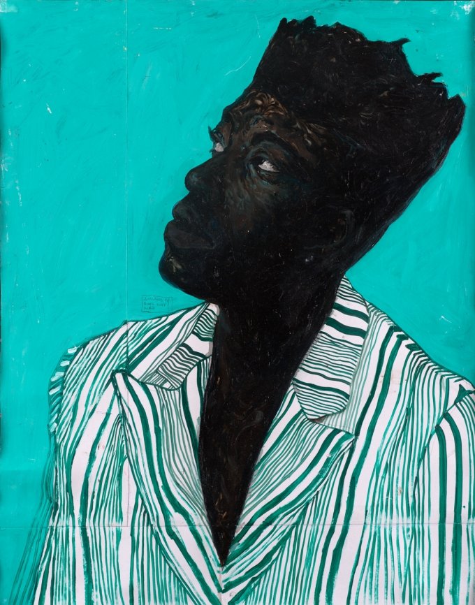 Amoako Boafo, GREEN AND WHITE, Öl auf Papier, 110 x 80 cm, 2018, Foto: Rudi Froese Photography