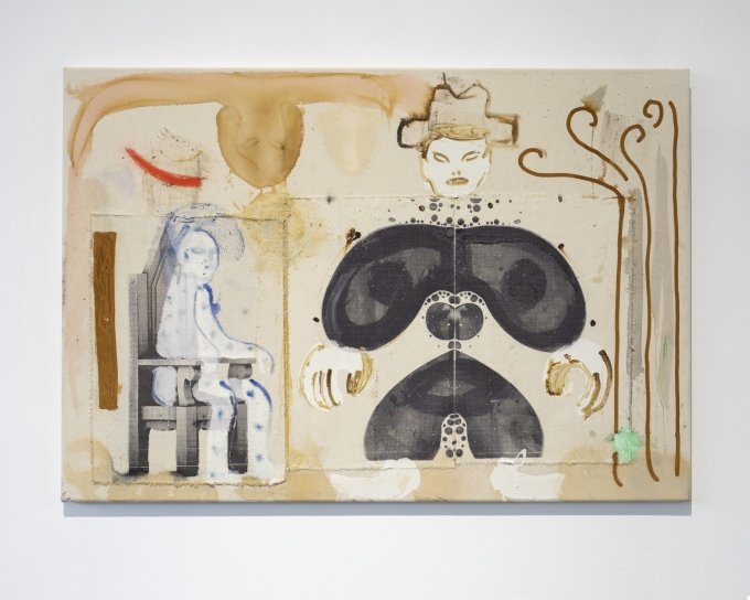 Florian Donnerstag, Rücken an Rücken, 2024, mixed media on canvas, 62 x 90 cm, courtesy by the artist, Foto: ©Andrew Phelps