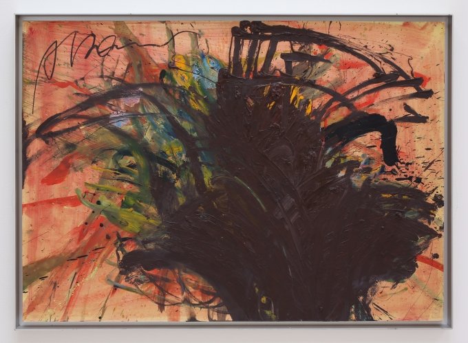 Ohne Titel, aus der Serie Hand- und Fingermalereien (AR2), 1981-1983 Öl auf Karton auf Holz 73 x 102 cm | Courtesy Galerie Haas Zürich