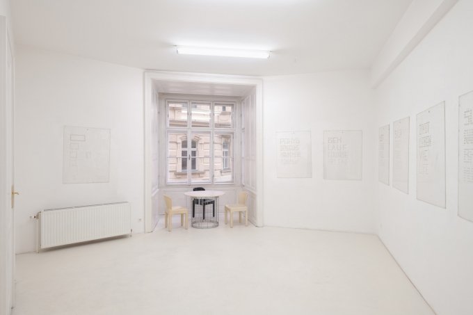 MULTIMODAL GOOGLIFICATION OF COSMOLOGY-ORIENTED DIAGRAMMATIC EXPERIMENTATIONS OF STANO FILKO, curated by Boris Ondreicka, Installation view, Galerie Emanuel Layr, Vienna, 2019