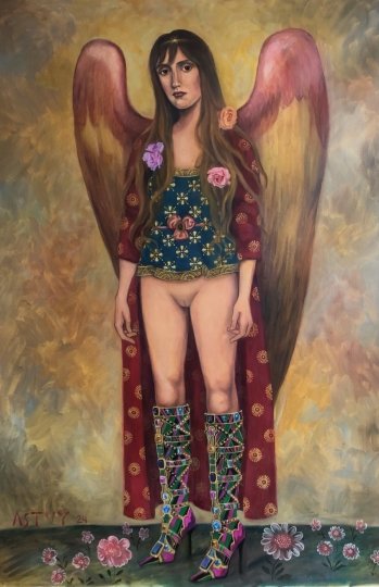 Christy Astuy, Naked Angel, 2024, 111 x 80 cm, © Christy Astuy, Bildrecht: Johanna Lea Lassnig, Galerie Jünger