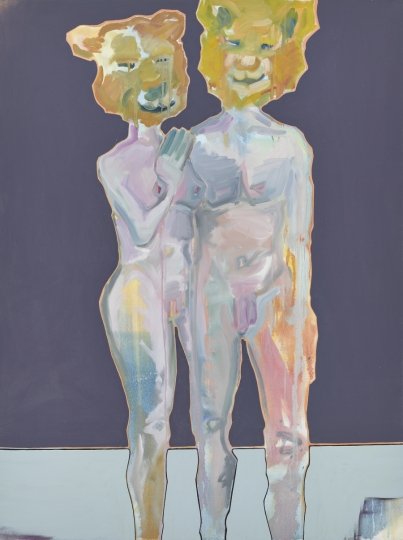 Johannes Kofler, O. T. (Paar, Bär und Löwe), 2019, Öl auf Leinwand, 170 x 130 cm, Foto © Galerie Elisabeth & Klaus Thoman