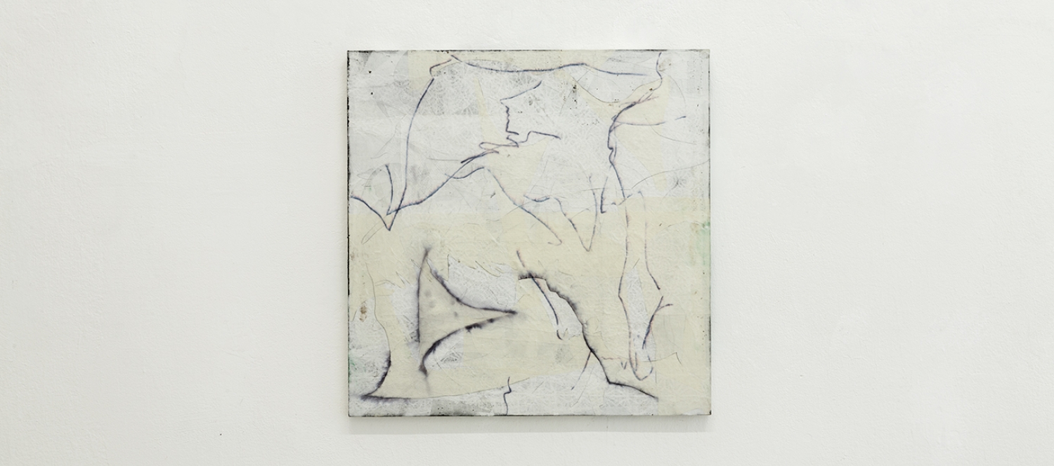 Nora Kapfer, untitled, 2018, bitumen, oil, felt pen and paper on wood, 61 x 60 cm