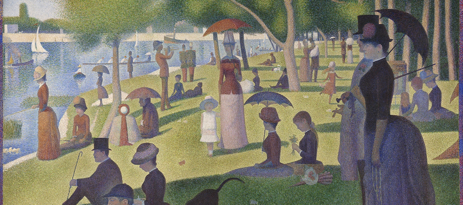 Georges-Pierre Seurat, French, 1859-1891. A Sunday on La Grande Jatte,1884, 1884-86, painted border 1888/89. Oil on canvas. 81 3/4 x 121 1/4 in. (207.5 x 308.1 cm) The Art Institute of Chicago, Helen Birch Bartlett Memorial Collection, Detail
