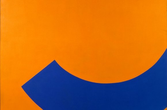 Leon Polk Smith Correspondence Orange Blue, 1965 Öl auf Leinwand 230 x 174 cm, mumok Museum moderner Kunst Stiftung Ludwig Wien, Leihgabe der Österreichischen Ludwig-Stiftung, seit 1981 | Photo: mumok © Bildrecht Wien, 2018