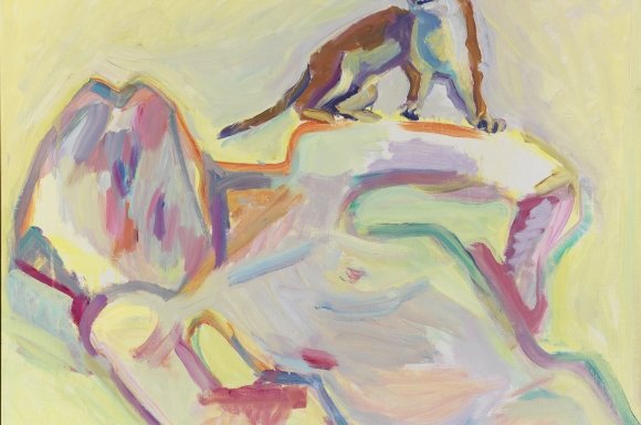 Maria Lassnig, Ich bin der Hlg Franziskus der Waldtiere, 1995/1996, Öl auf Leinwand, 85 x 100 cm | Rückseitig signiert und datiert: 1996 M. Lassnig