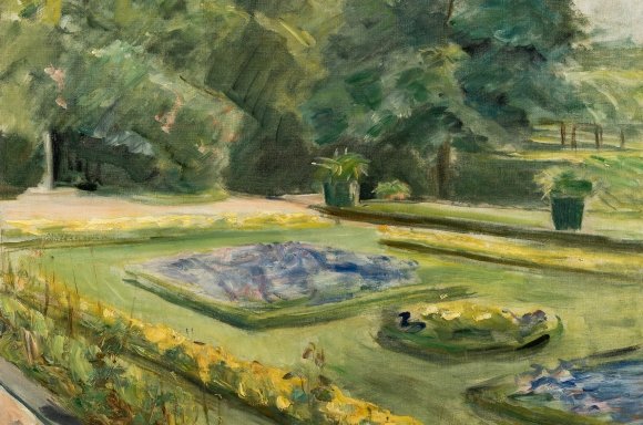 Max Lieberman, Die Blumenterrasse im Wannseegarten nach Nordosten, 1923, Öl auf Leinwand, 57 x 84 cm, Schätzpreis: € 400.000/ 600.000