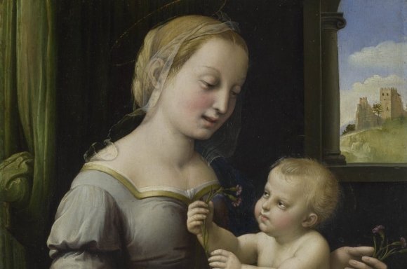 Raffael, Madonna mit den Nelken (The Madonna of the Pinks / La Madonna dei Garofani), um 1506-07, Öl auf Eibenholz, 27,9 x 22,4 cm, © The National Gallery, London. Bought with the assistance of the Heritage Lottery Fund, The Art Fund (with a contribution from the Wolfson Foundation), the American Friends of the National Gallery, London, the George Beaumont Group, Sir Christopher Ondaatje and through public appeal, 2004
