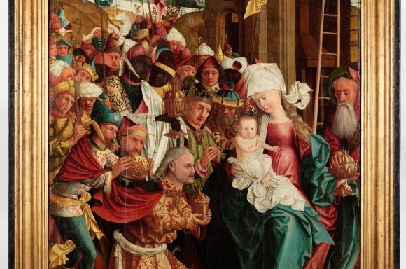 Meister von Mondsee, Anbetung der Heiligen Drei Könige, von den Schreinflügeln des sog. Mondseer Altars, vor 1499 © Oberösterreichisches Landesmuseum, Linz