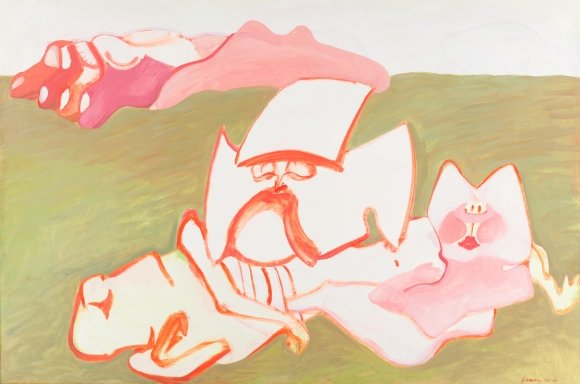 Maria Lassnig, Erschaffung der Eva, 1962/63, Öl auf Leinwand, 97 x 146 cm © Maria Lassnig Stiftung | Foto: mumok – Museum moderner Kunst Stiftung Ludwig Wien, Leihgabe der Artothek des Bundes