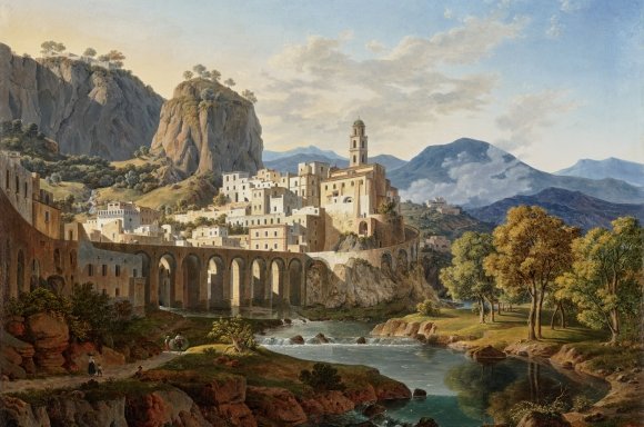 Leo von Klenze (1784 Buchladen bei Schladen – 1864 München), „Ansicht von Atrani“ (bei Amalfi), Detail Öl auf Leinwand. 75 × 100 cm. Schätzpreis € 250.000 – 300.000