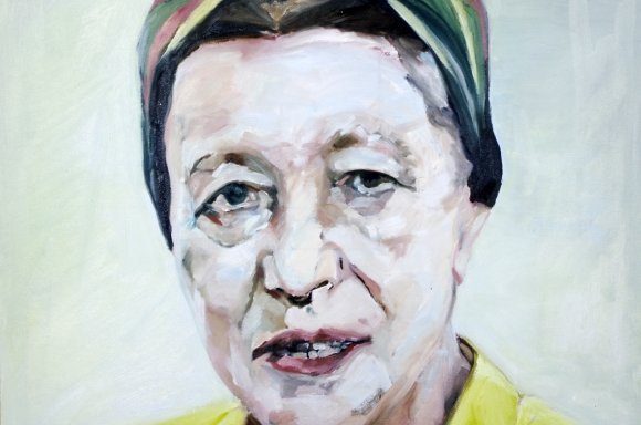 Michaela Schwarz Weismann, Simone de Beauvoir, 2018, Öl auf Karton, je 50x40 cm