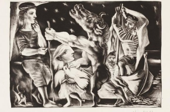 Pablo Picasso, Minotaure aveugle guidé par une Filette dans la Nuit / Der blinde Minotaurus von einem Mädchen durch die Nacht geführt, 1934, © VG Bild-Kunst, Bonn 2019